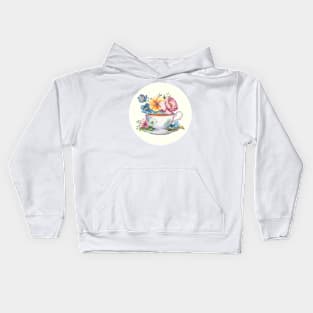 Whimsical Teacup With Flowers Kids Hoodie